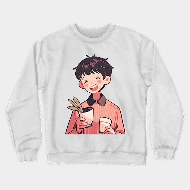Smile Anime Boy Crewneck Sweatshirt by Sheptylevskyi